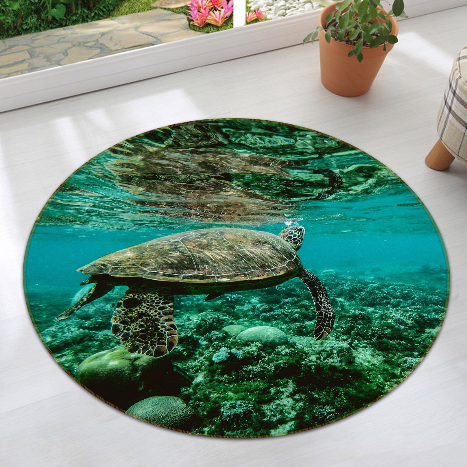 3D Underwater Turtle Animal Ocean Round Rug – Round Carpet Home Decor