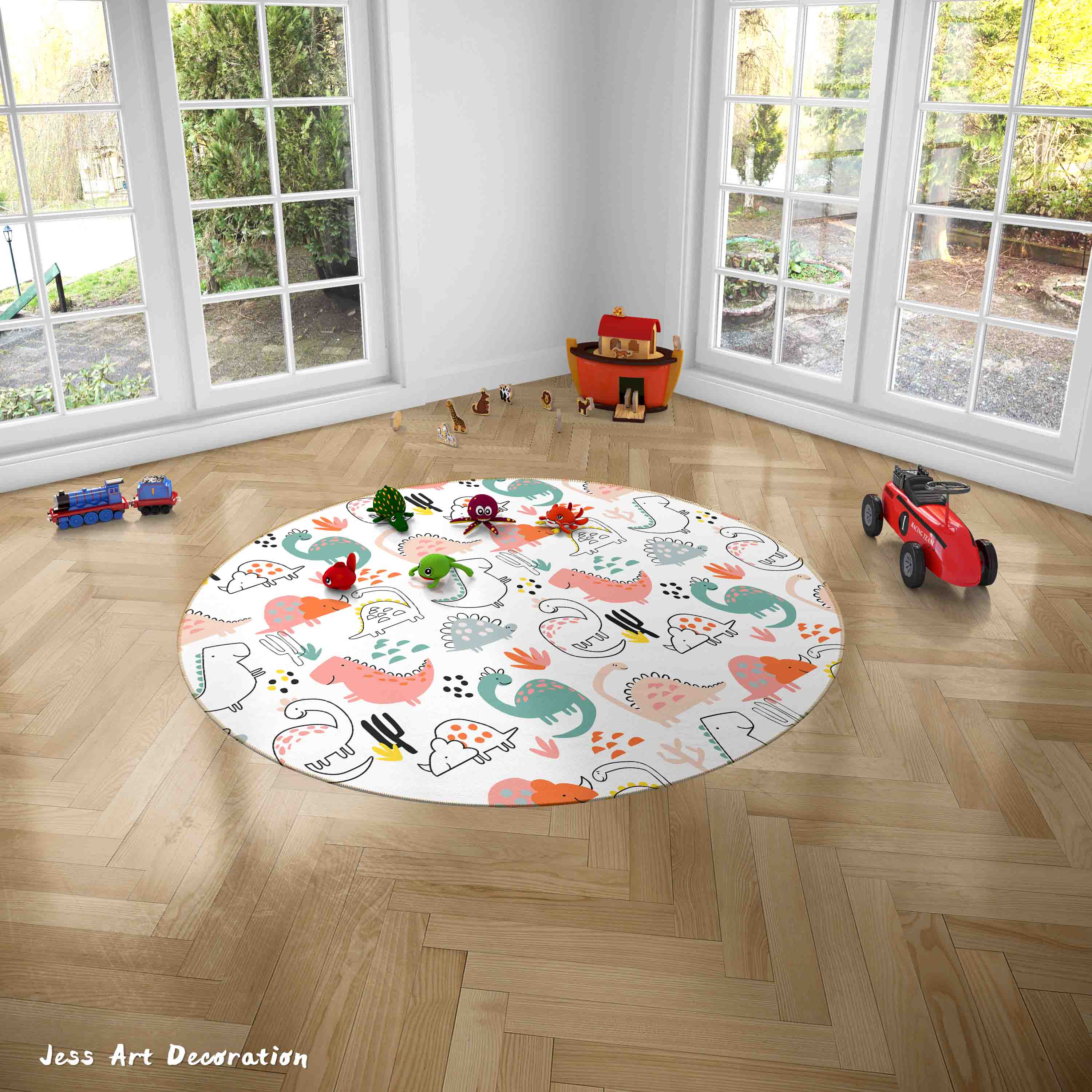 3D Cartoon Animal Dinosaur Color Kids Non-Slip Round Rug Mat 28