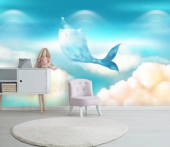 3D Cartoon Dolphin Blue Wall Mural Wallpaper 66