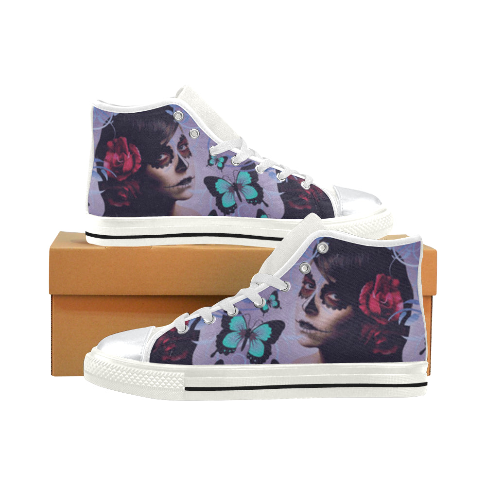 Sugar Skull Candy White High Top Canvas Women’s Shoes/Large Size