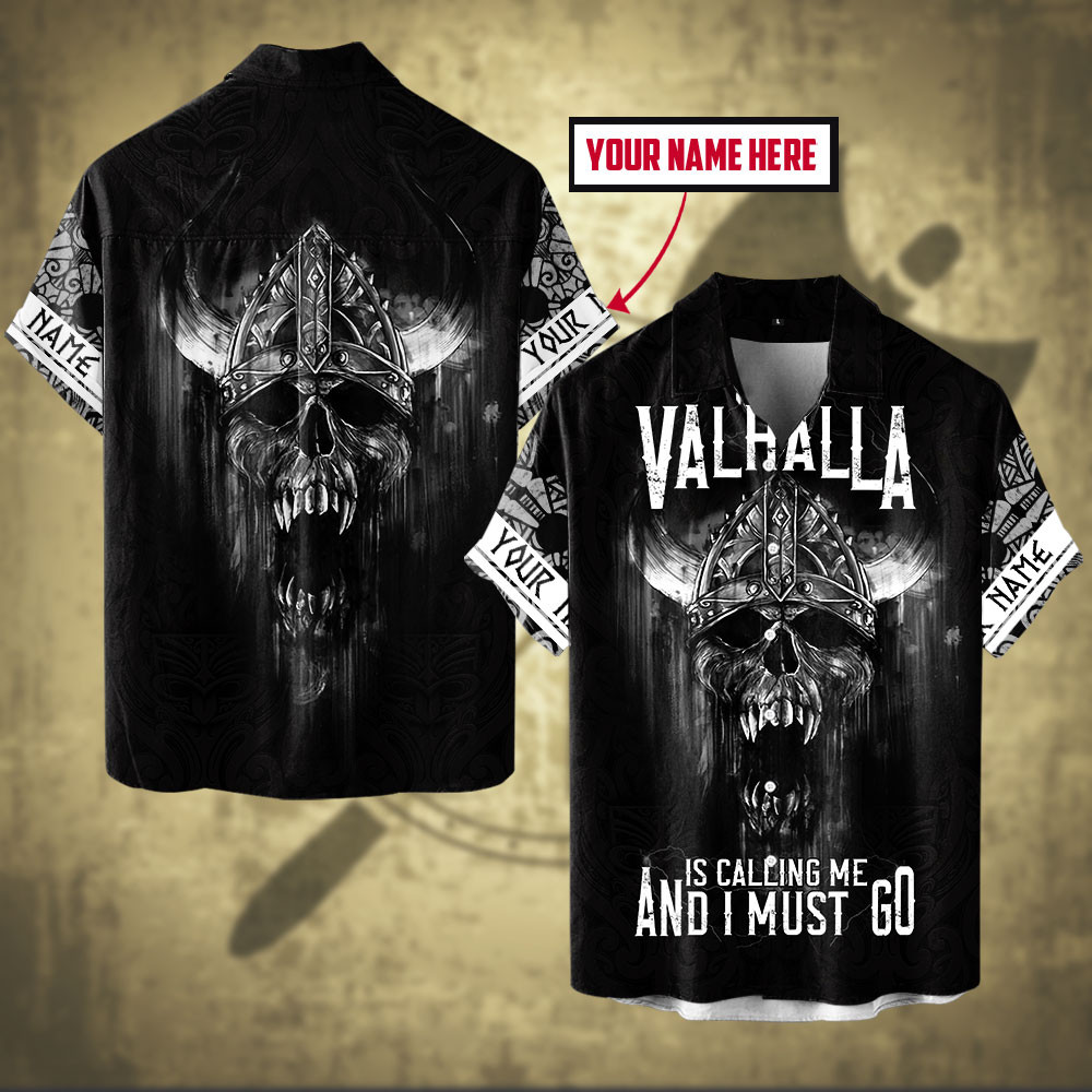 Viking Skull Valhalla Is Calling And I Must Go Personalized All Over Print Hawaiian Ha85151