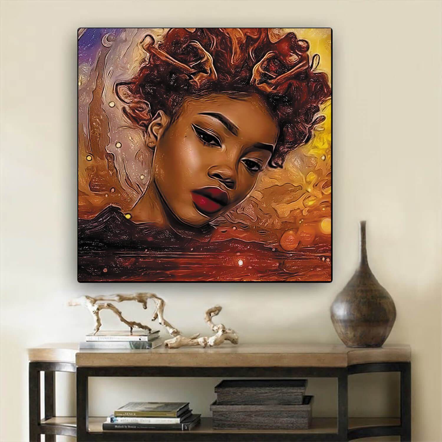 African American Canvas Art Beautiful Black American Girl Black History Wall Art Afrocentric Living Room Ideas