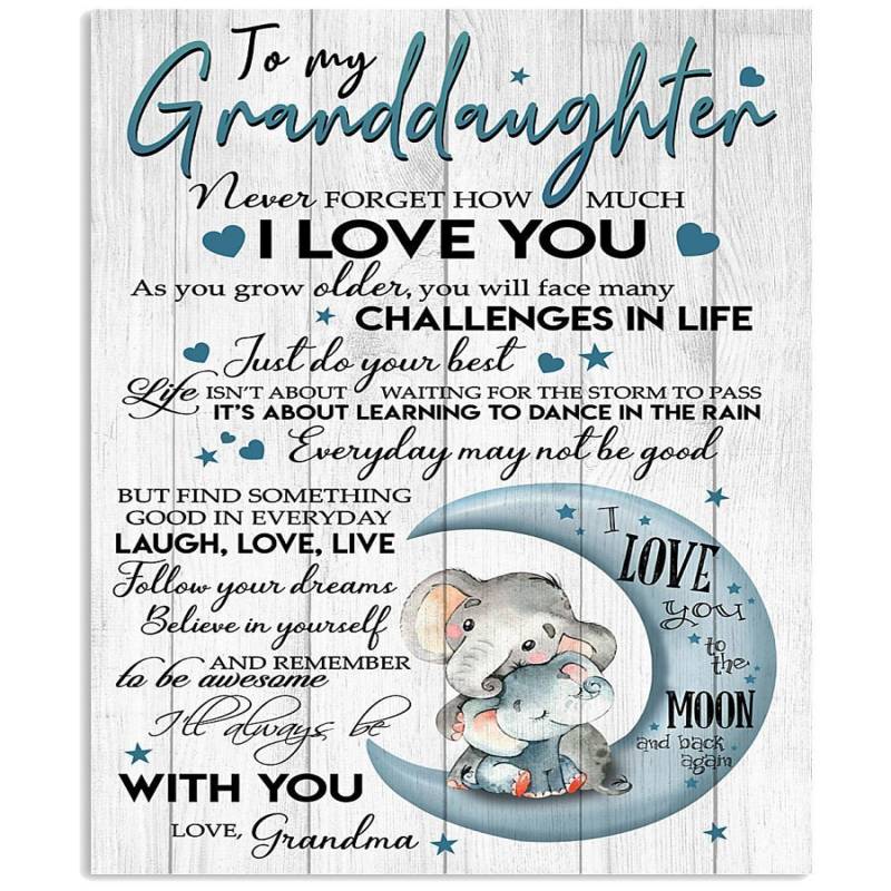 Lovely Messages With Elephants Sitting On The Trescent Moon For Granddaughter Vertical Poster