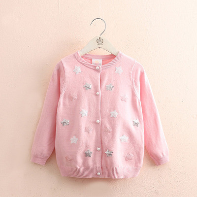 2022 Autumn Spring 2 3-10 Years Children Birthday Gift Baby Glitter Star Knitted Sweaters Jacket Kids Girls Long Sleeve Cardigan alx