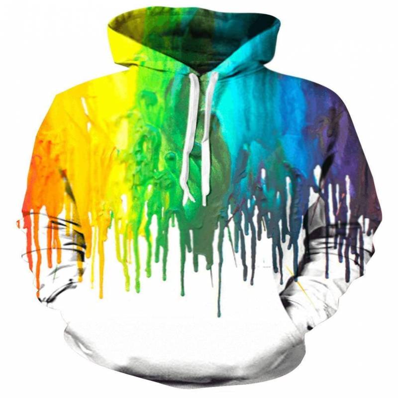 Paint Dipping Hoodie – Vibrant Rainbow Colourful Sweatshirt White Bunny Hug