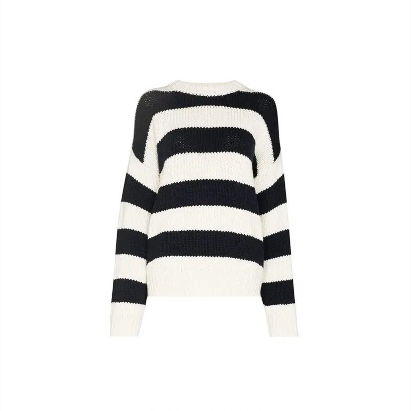 2022 Autumn Winter Women’s Wool Blend Sweater O-neck Stripes Long Sleeve Casual Female Knitted Pullover alx