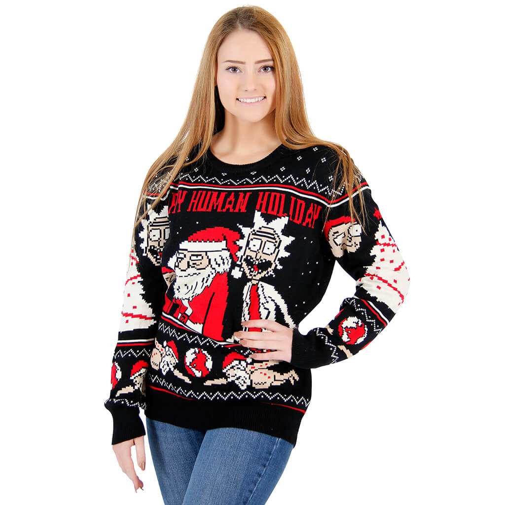 Women’S Rick And Morty Happy Human Holiday Ugly Christmas Sweater