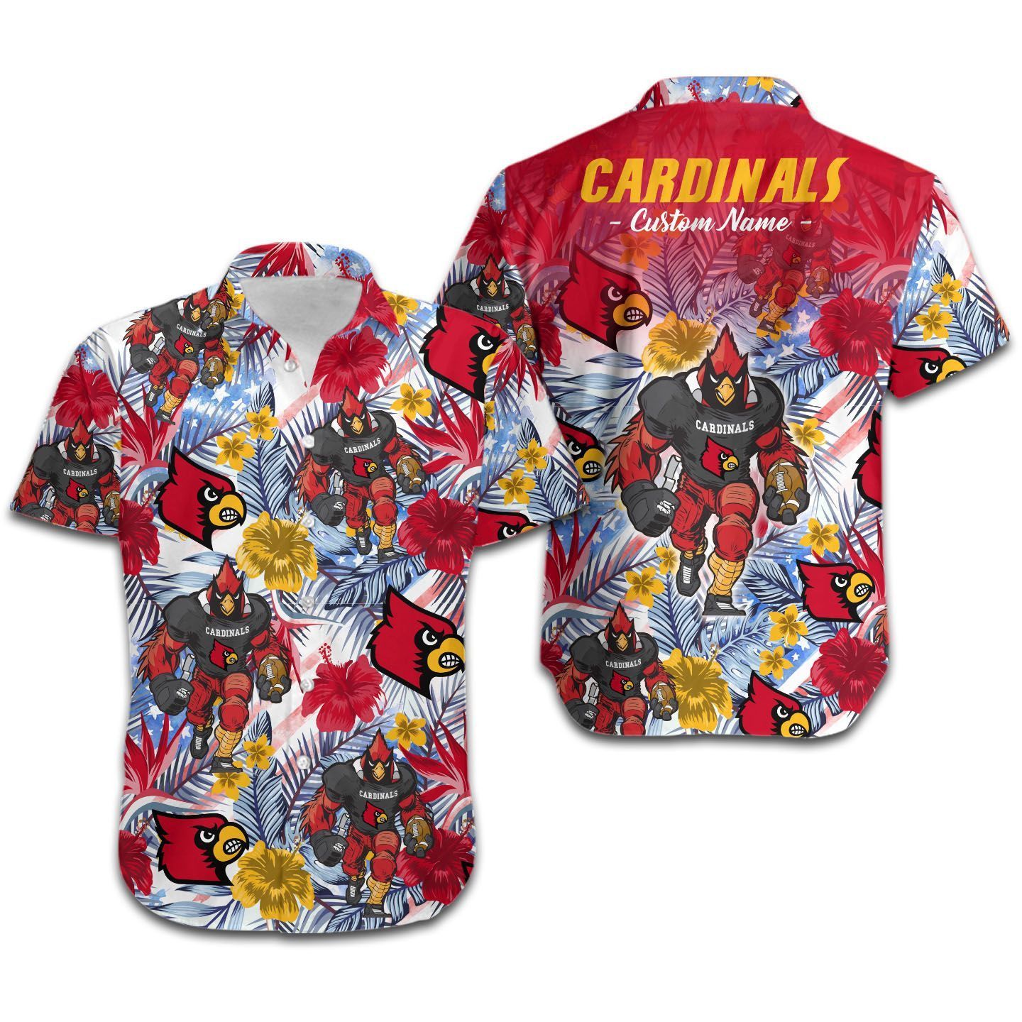 NCCA Louisville Cardinals Custom Name Mascot Hawaiian Shirt