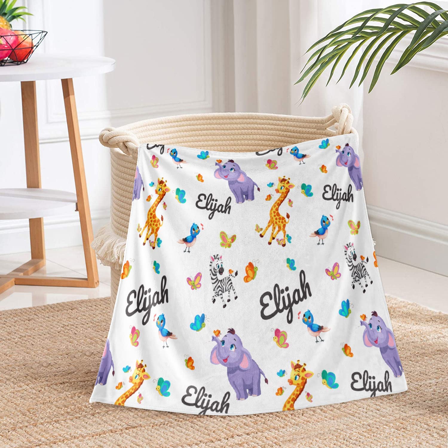 Personalized Baby Blankets Safari Animals: Elephant, Giraffe And Zebra, Blankets For Baby Shower, Birthday, Christmas