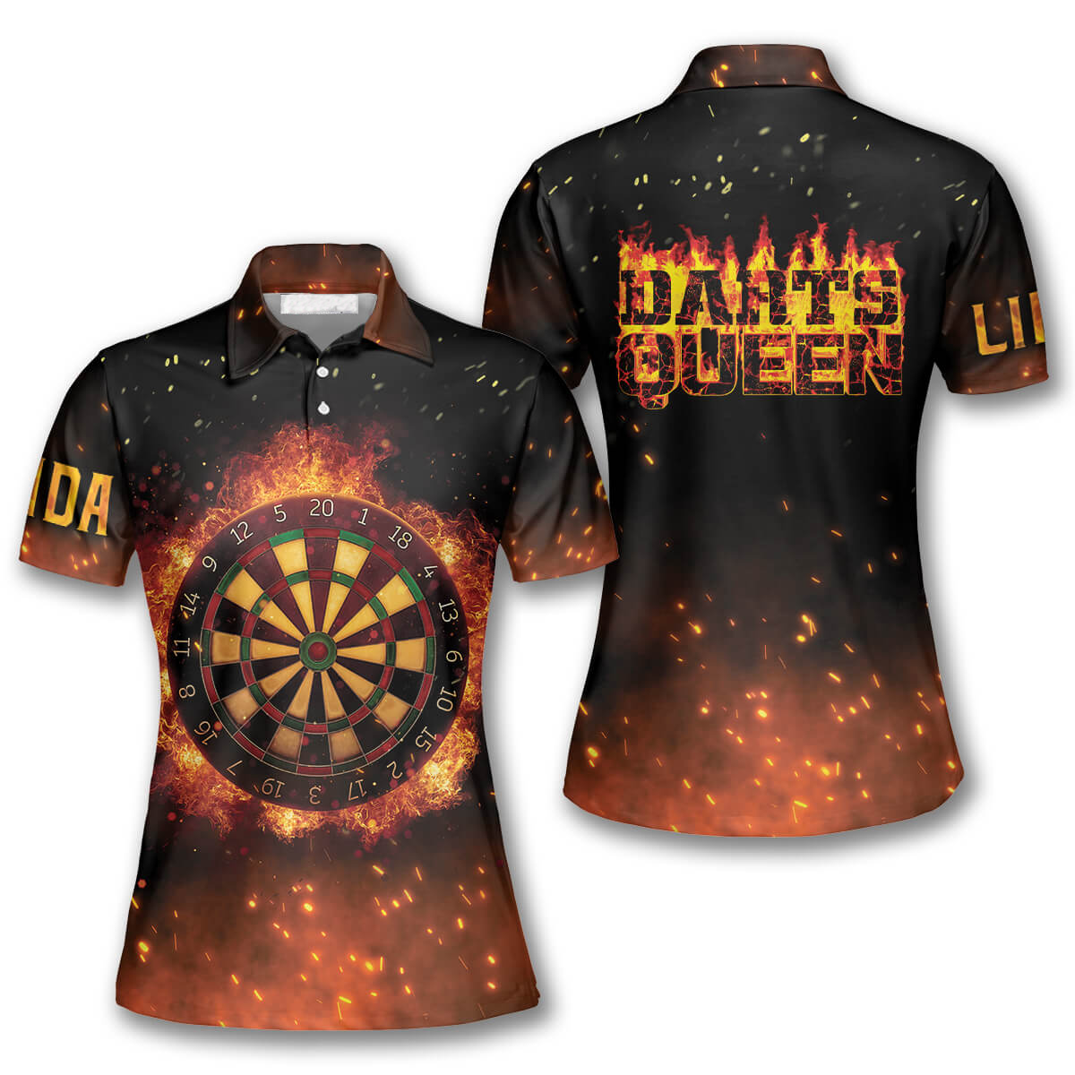 3D All Over Print Darts Queen Fire Flame Custom Darts Polo Shirts For Women