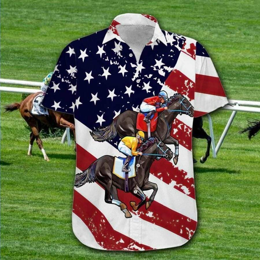 Horse Hawaii Shirt Racing American Flag Aloha Ha104108