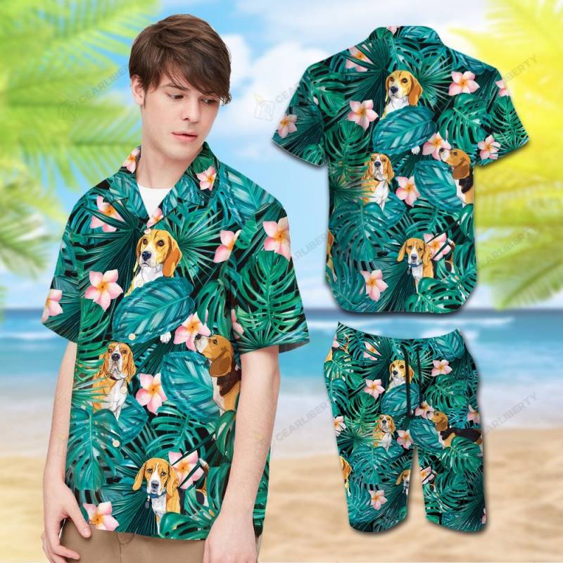 Beagle Plumeria Banana Leaves Aloha Hawaiian Shirt & Short 0044 NNSA0007