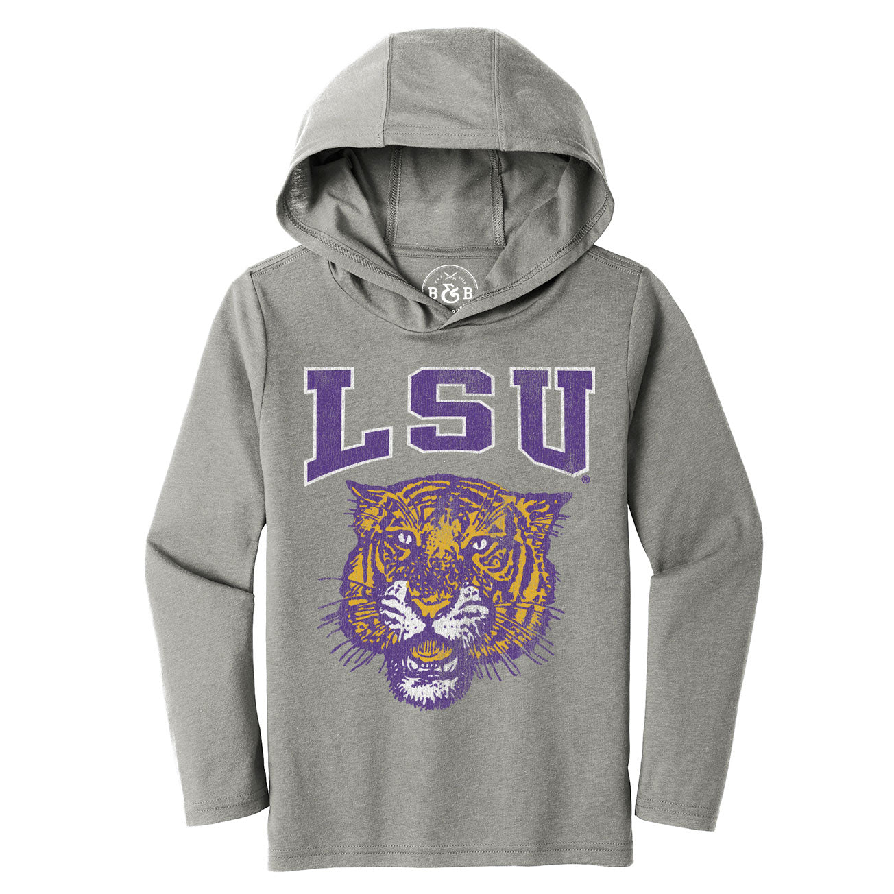 B&B Dry Goods LSU Tigers 78 Tiger Arch Youth Long Sleeve Hooded T-Shirt – Grey