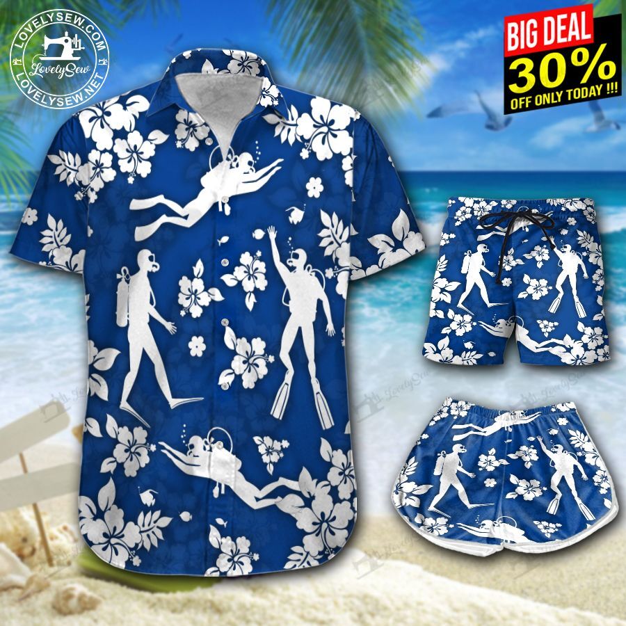 Scuba Diving Blue Hawaiian Shirt Shorts Ha66829