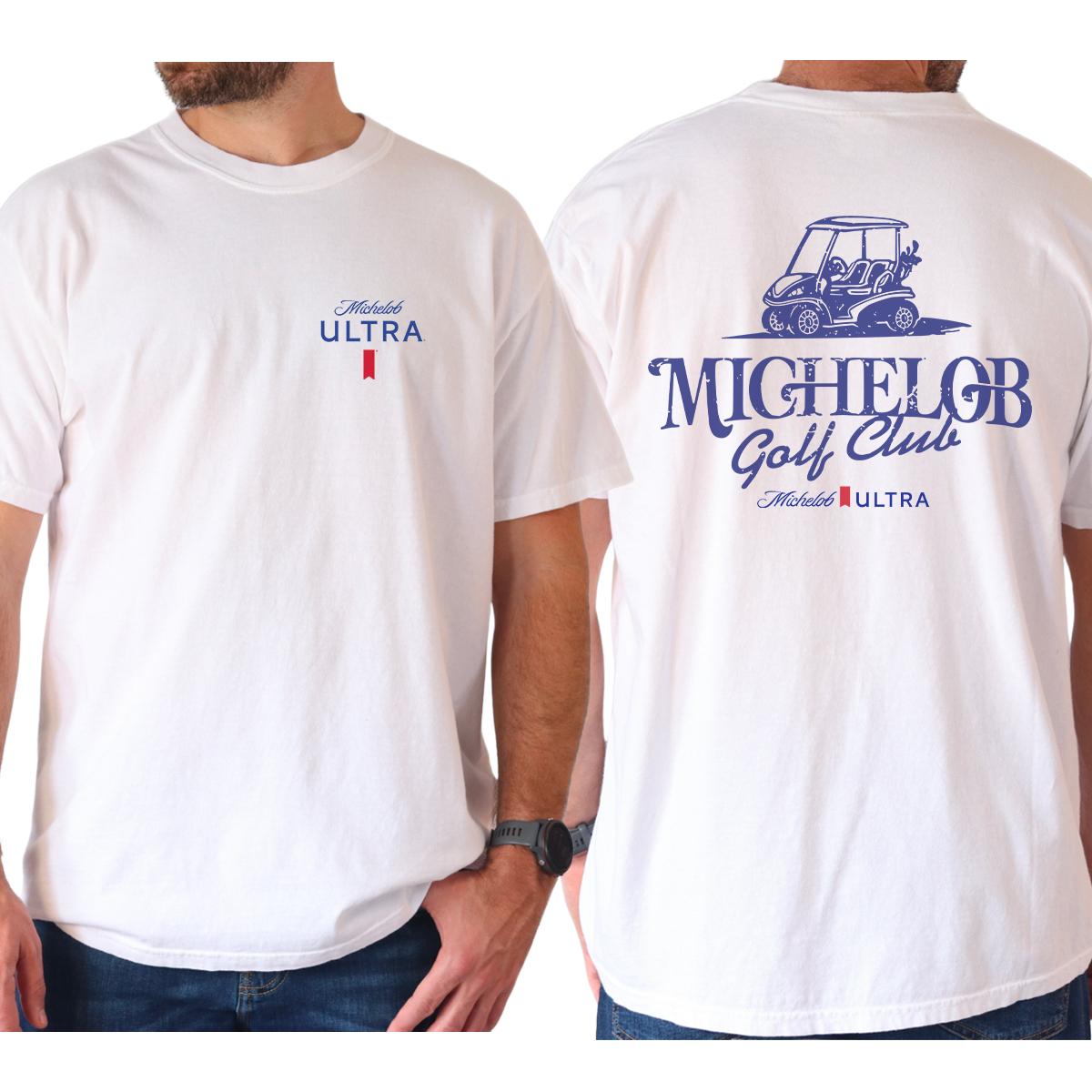 Michelob Ultra Golf T-Shirt, 2-Sided Graphic Tee with Golf Cart & Club Design, Classic Cotton Menswear, Gift for Men