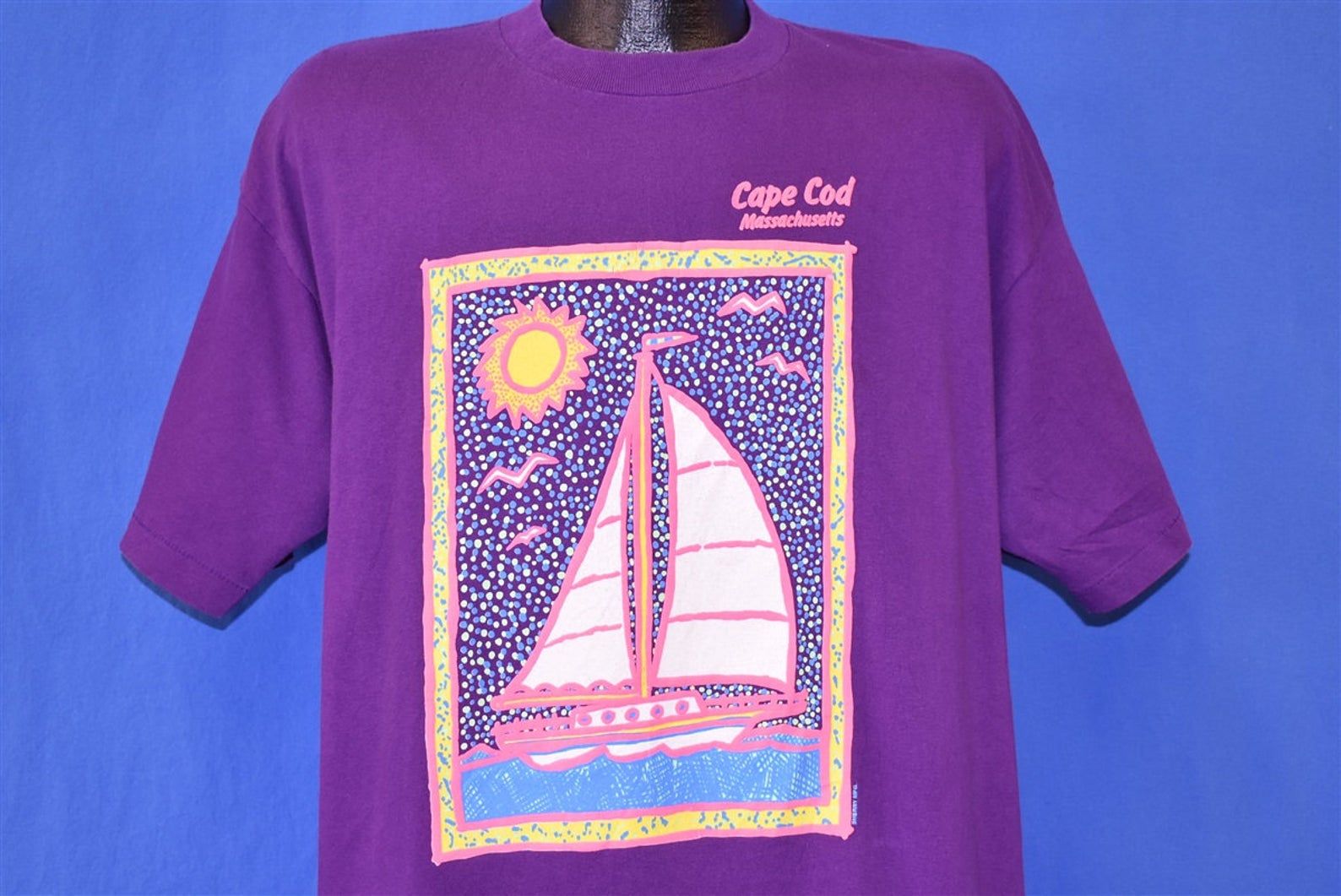 80S Cape Cod Massachusetts Sunset Sailing T-Shirt Extra