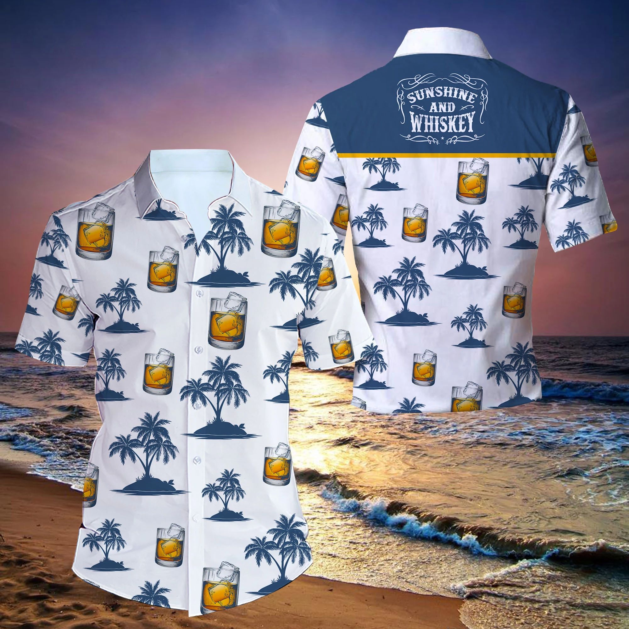 Sunshine And Whiskey All Over Printed Hawaii Shirt Size S Ha37853