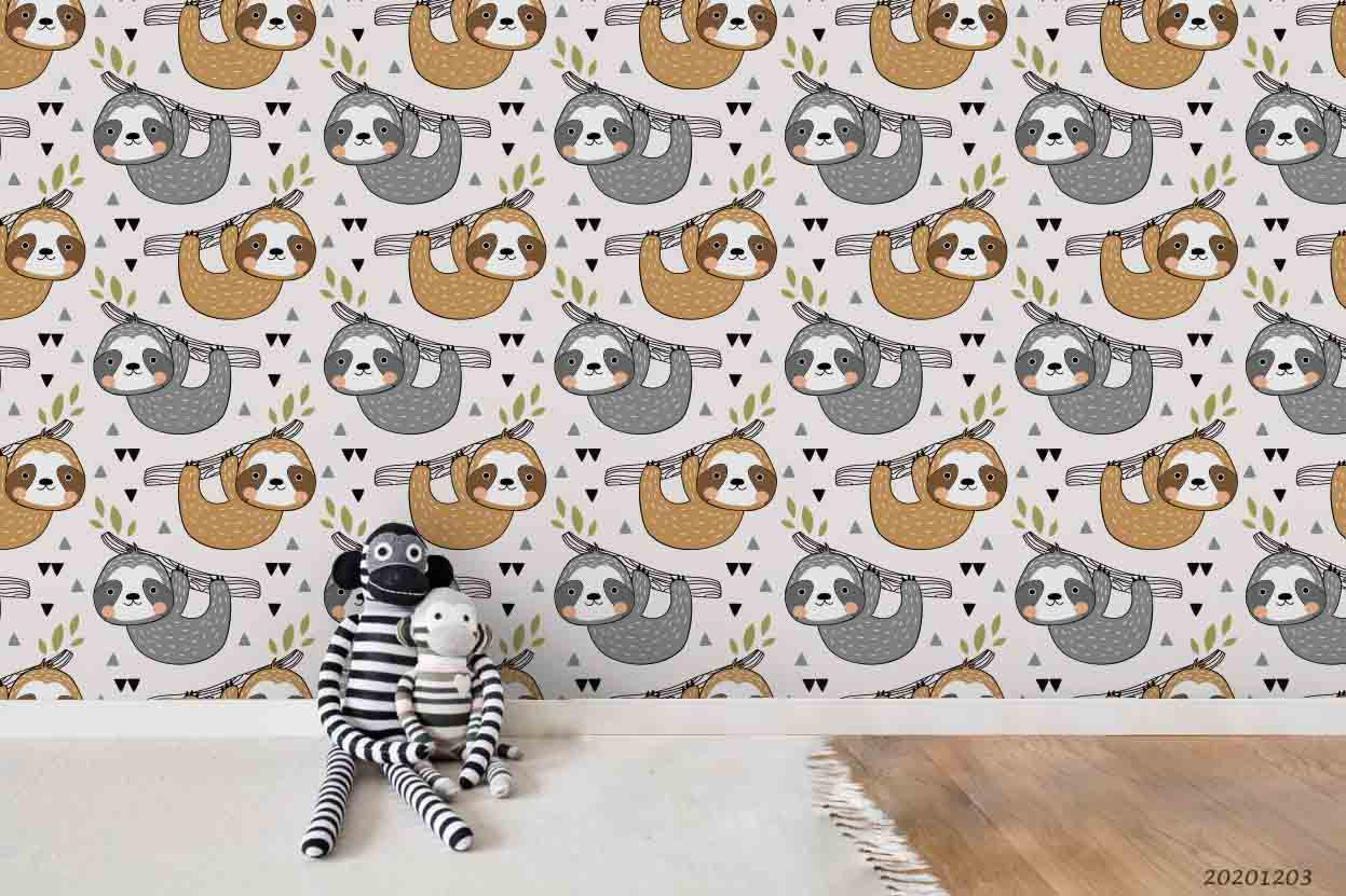 3D Cartoon Sloth Animal Plant Pattern Wall Mural Wallpaper Lxl