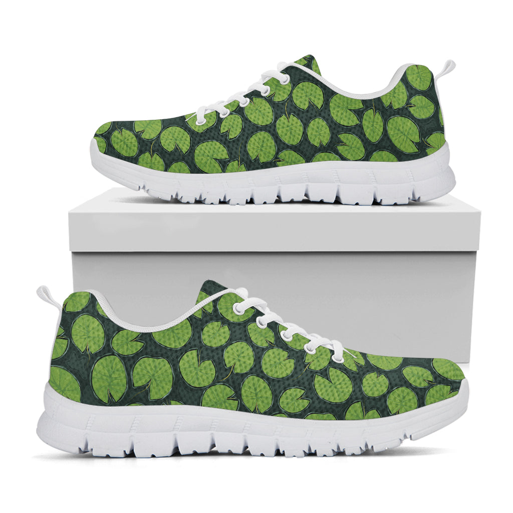 Water Lily Pads Pattern Print White Sneakers