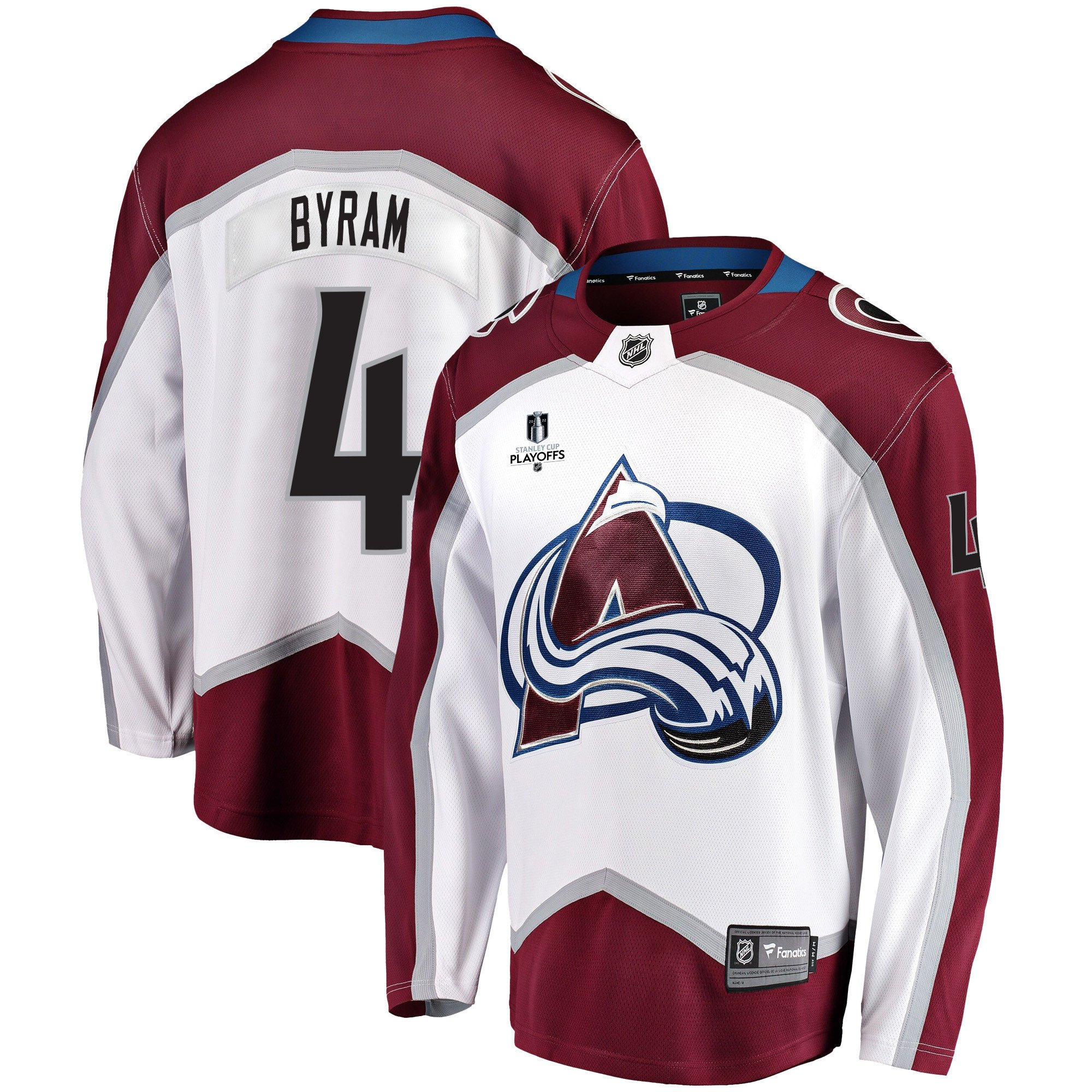 Colorado Avalanche Bowen Byram 4 Away 2022 Stanley Cup Playoffs Breakaway Men Jersey – White