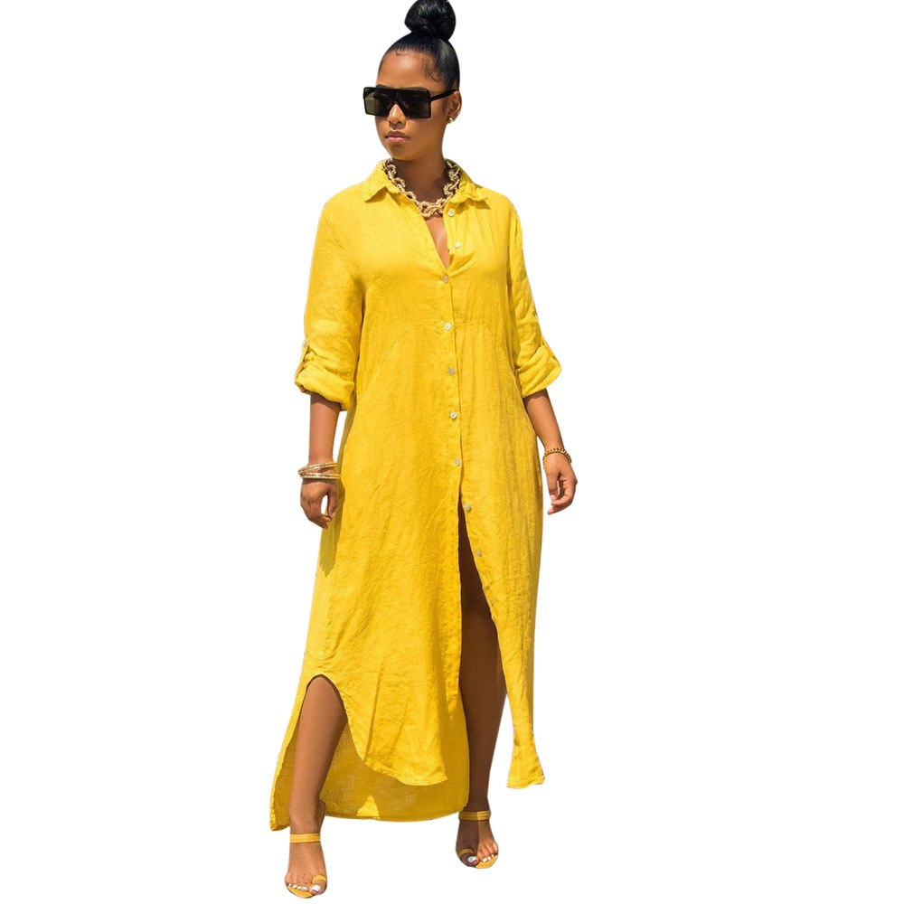 Women fashionable Shirt-style Button Dress Ladies Casual Long Street Dress Large Size Loose Home Commuter Print Dress alx