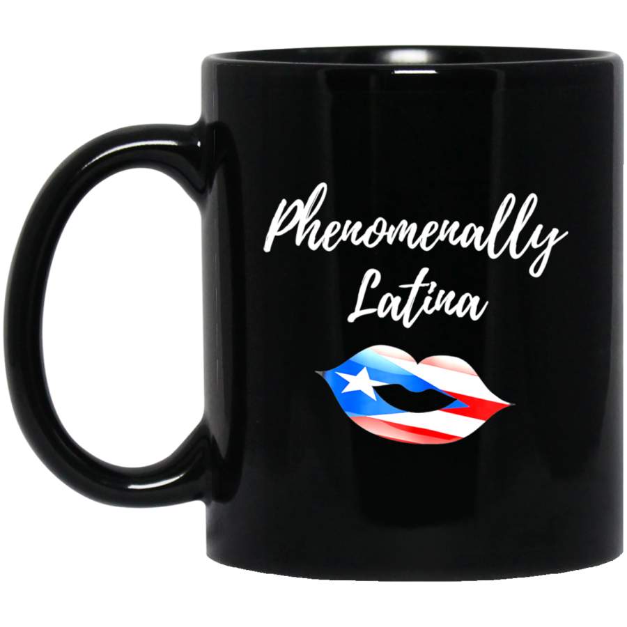 Womens Phenomenally Latina Mug Puerto Rican Flag Lips Mug Black Mug