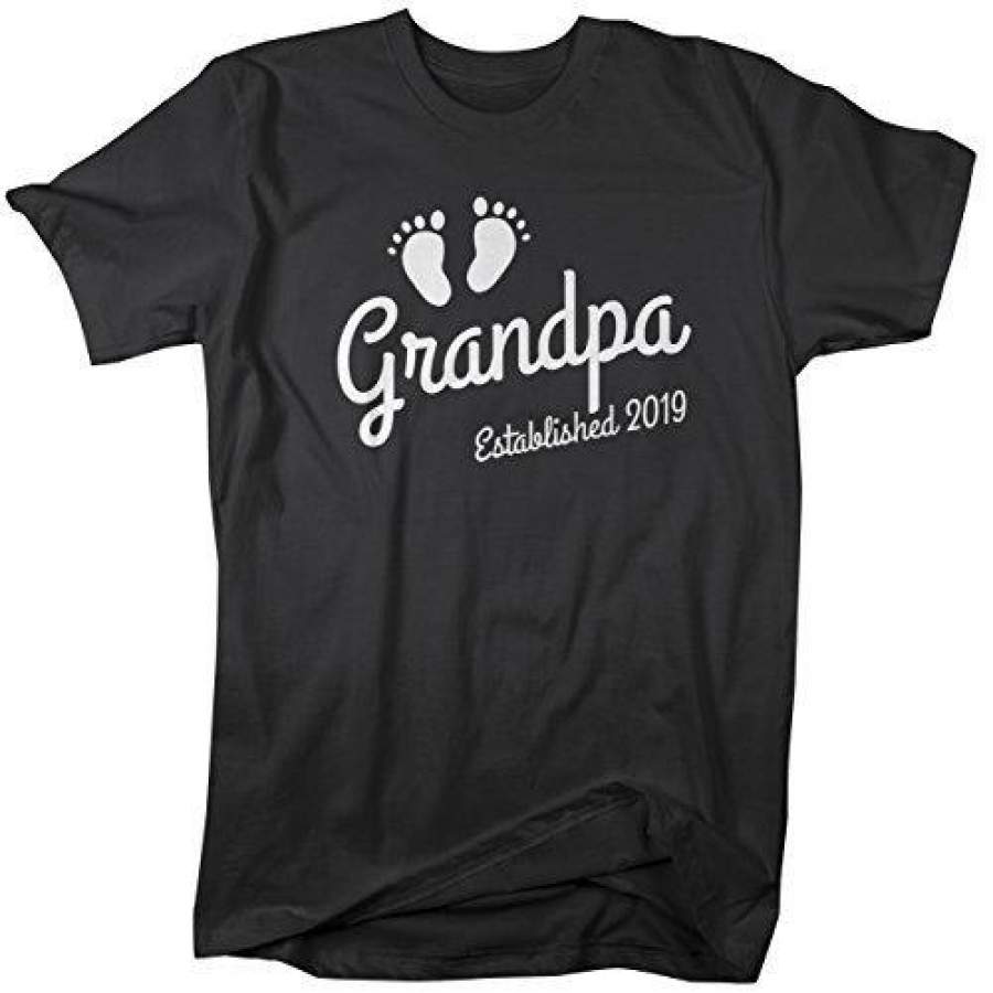 Shirts By Sarah Men’s Men’s Grandpa Established 2019 T-Shirt Baby Feet Cute Shirts