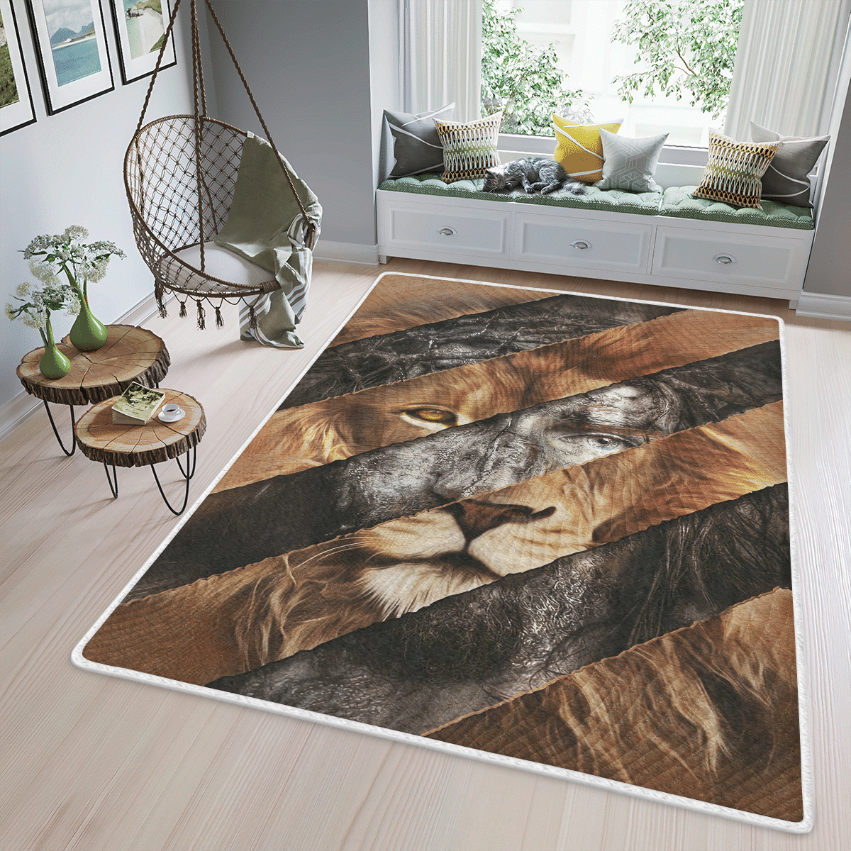 Wooni Jesus Lion Area Rug, Rectangle Rug Wn17022215