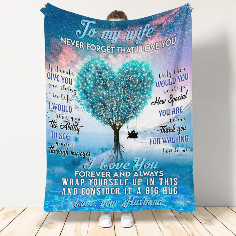 To My Wife Blanket Never Forget That I Love You Valentine Blanket Gift For Wife From Husband Birthday Gift Home Decor Bedding Couch Sofa Soft And Comfy Cozy