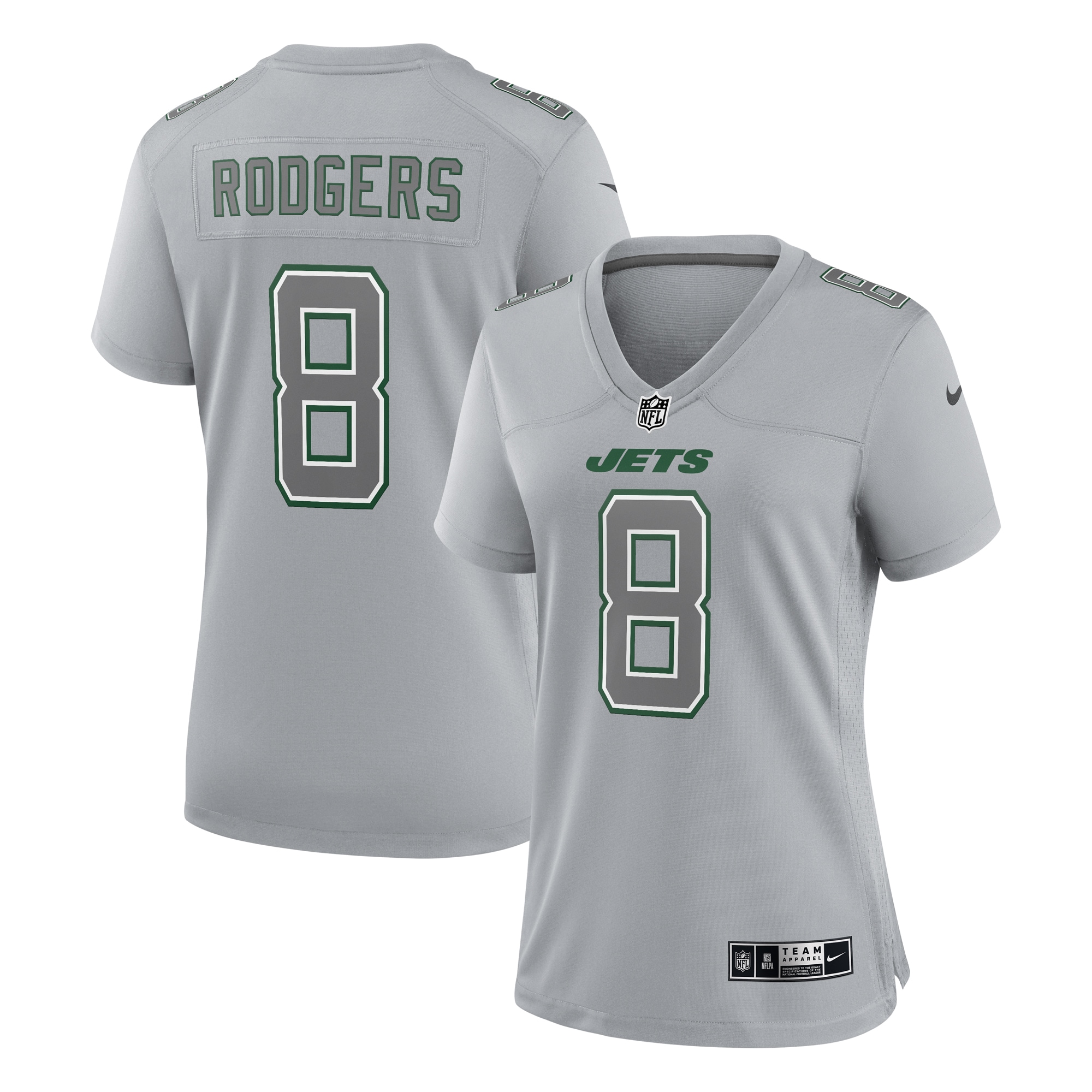 Women’s New York Jets Aaron Rodgers Heather Gray Atmosphere Fashion Game Jersey