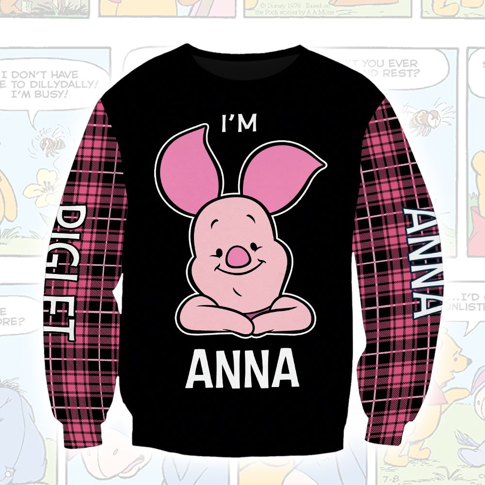 Winnie The Pooh Cartoon Piglet Aholic Gingham Hoodie All Over Printed 3D Personalized Custom Name Unisex Men Women