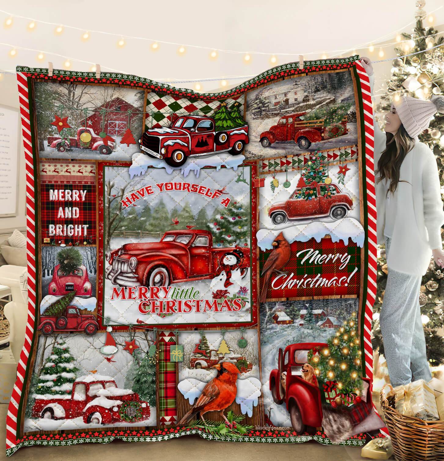 A Little Christmas Red Truck Quilt Blanket Red Truck Decoration Red Truck Christmas Decor Good Christmas Gi