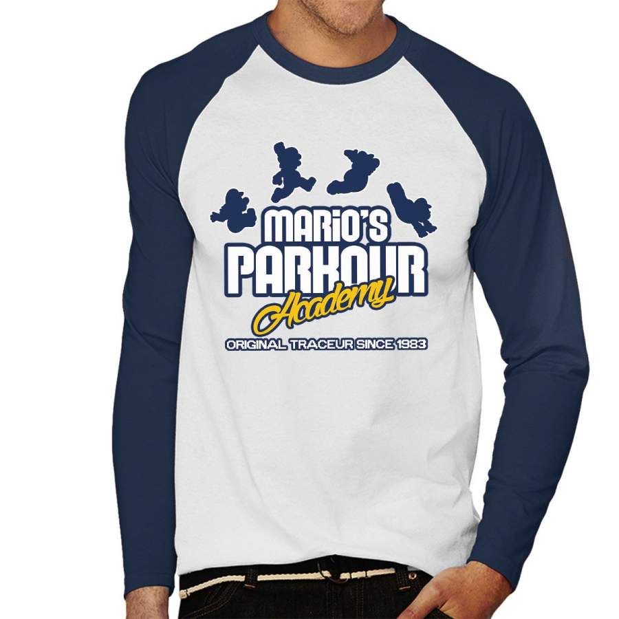Super Mario Odyssey Parkour Academy Men’s Baseball Long Sleeved T-Shirt