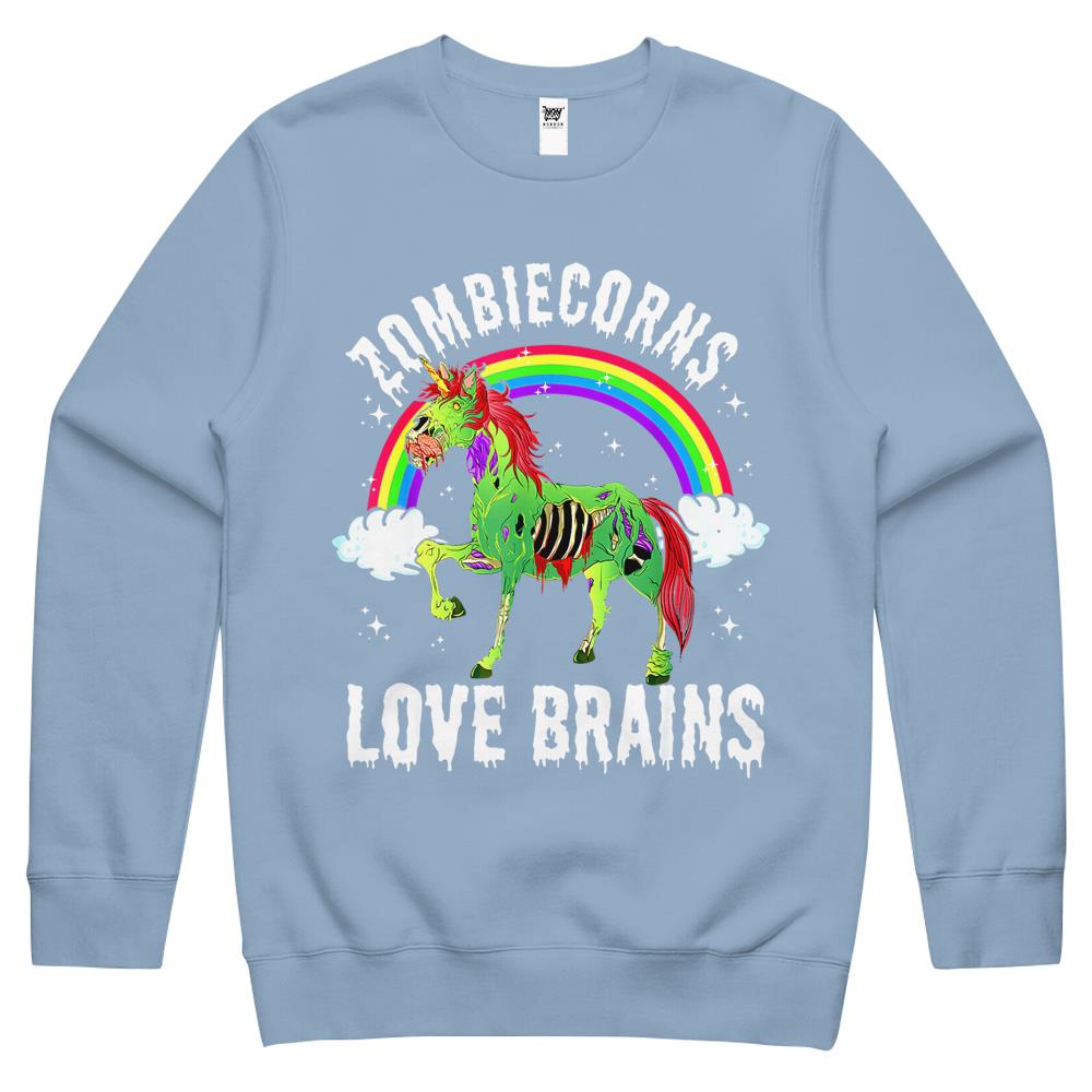 Halloween Halloween Crewneck Sweatshirt, Halloween Shirts For Women Men, Halloween Crewneck Sweatshirt, Zombiecorns Love Brains Zombie Unicorn Rainbow Halloween Crewneck Sweatshirt
