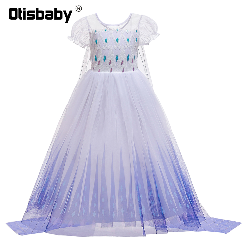 2 – 10 Years Christmas Fancy Little Girl Princess Elsa White Long Dress for Girls Snow Queen Birthday Party Children’s Clothing alx