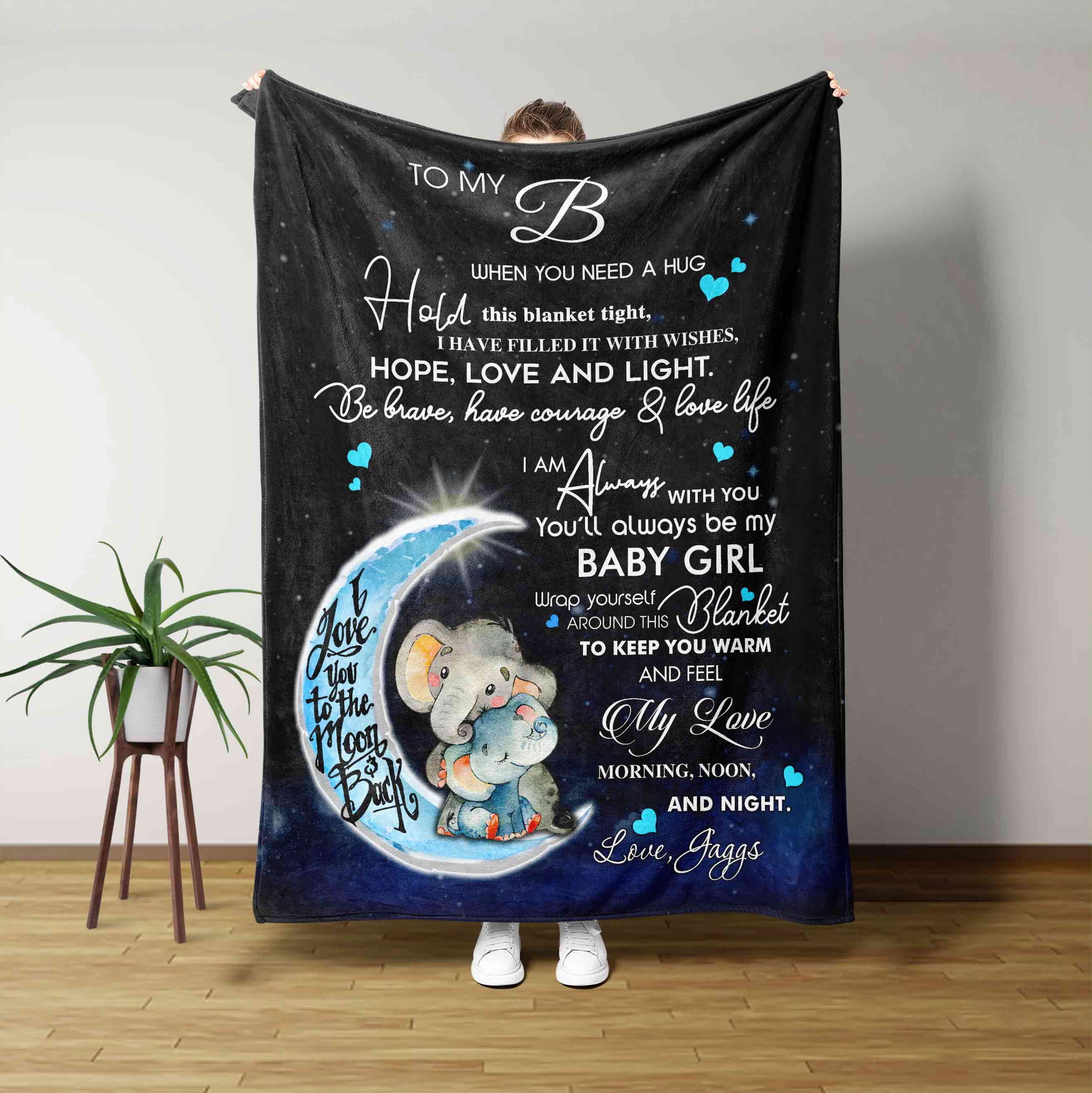 Monogrammed Blanket, Elephant Blanket, I Love You To The Moon And Back Blanket, Blanket For Gift