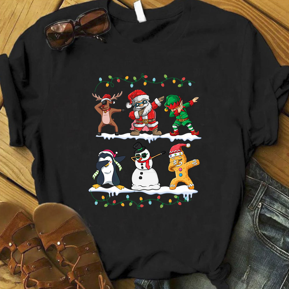 Dabbing Santa Elf Snowman Penguin Christmas Kids Xmas T Shirt