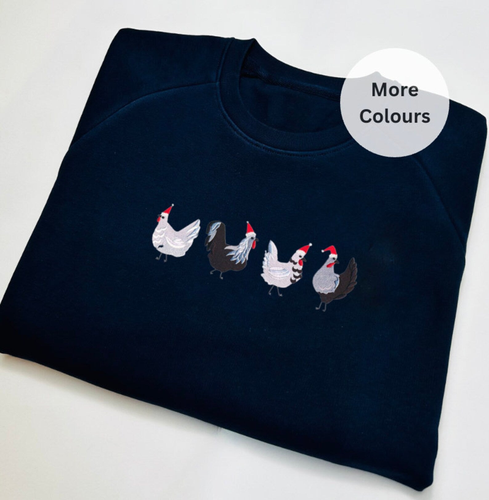 Chickens In Christmas Hat Embroidered Halloween Sweatshirt 2D Crewneck Sweatshirt All Over Print Sweatshirt For Women Sweatshirt For Men Sws3349