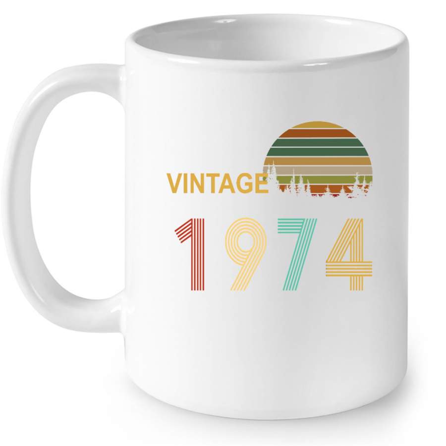 Vintage 1974, Birthday Gift, Retro Classic – Full-Wrap Coffee White Mug