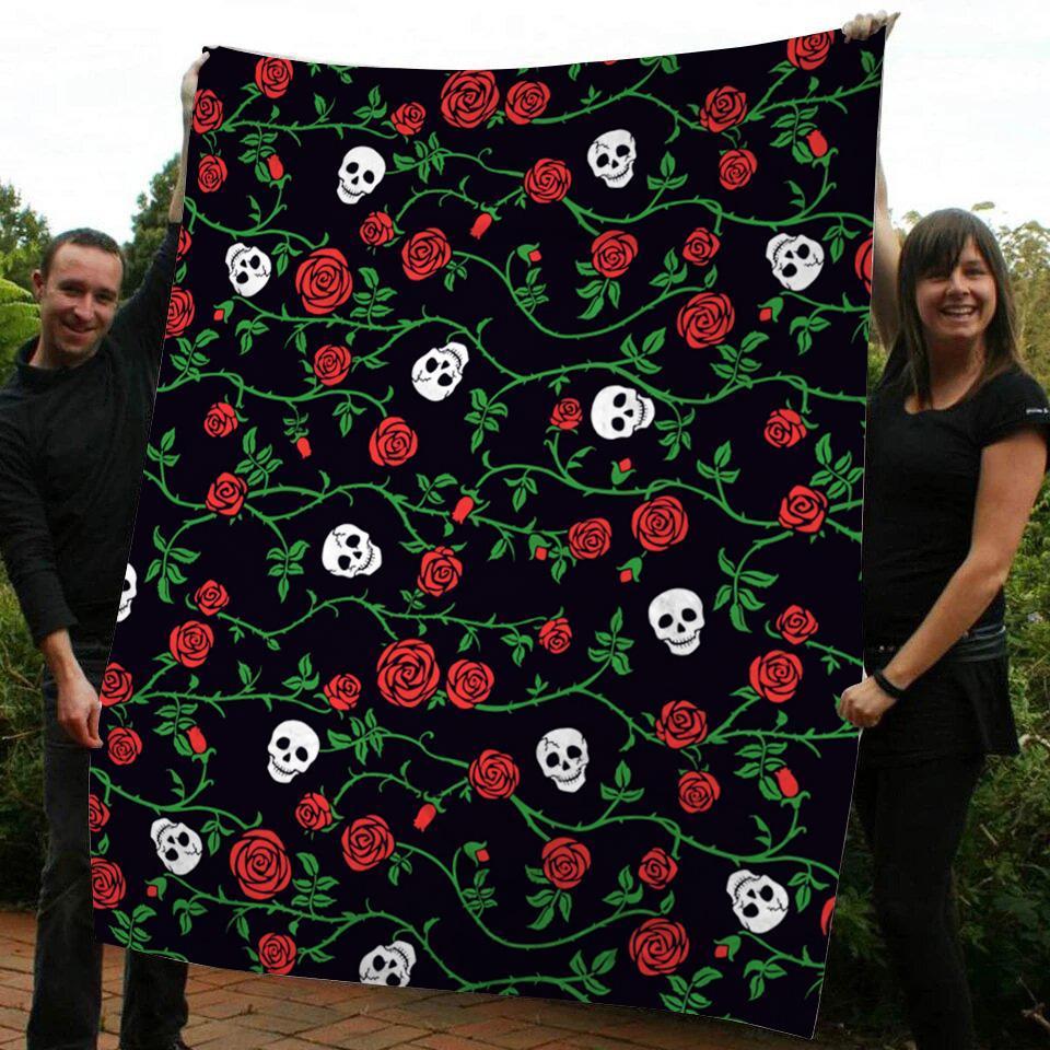 Halloween Skull Rose Flower Gift Fleece Blanket – Quilt Blanket