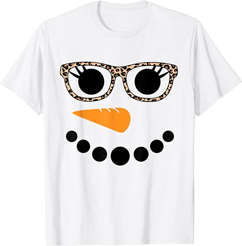 Snowman Face Leopard Glasses Snow Girl Face Christmas Winter T-Shirt