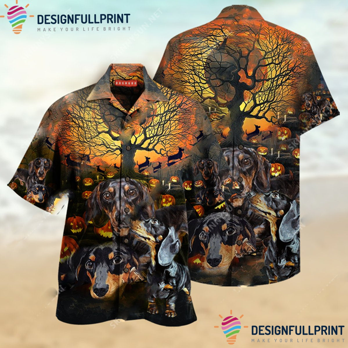 Awesome Dachshund Halloween Unisex Tropical Shirt Tropical Shirt Hawaiian Shirt For Men For Men Ln Gift For Dachshunds Lovers Summer Gift