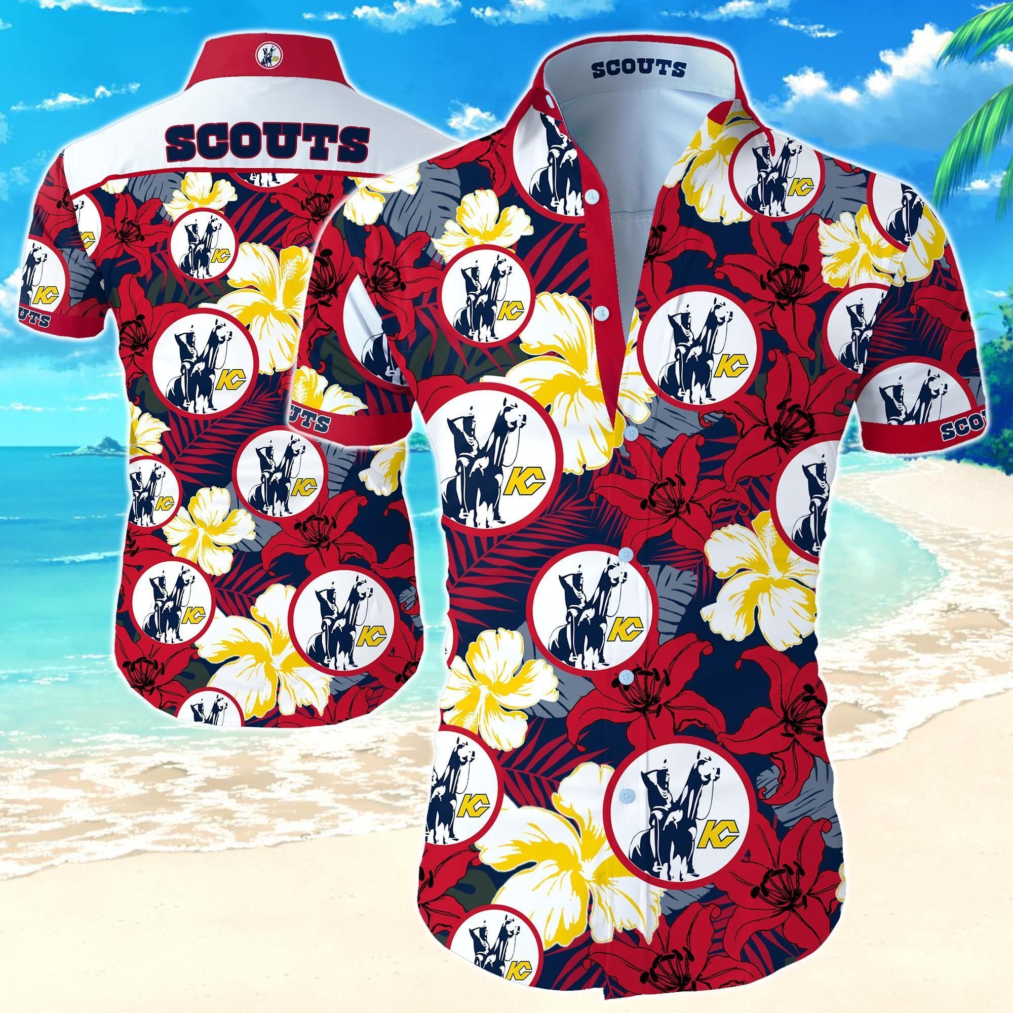 Beach Shirt Kansas City Scouts Hawaiian Shirt Summer Button Up Shirt For Men Beach Wear Short Sleeve Hawaii Shirt