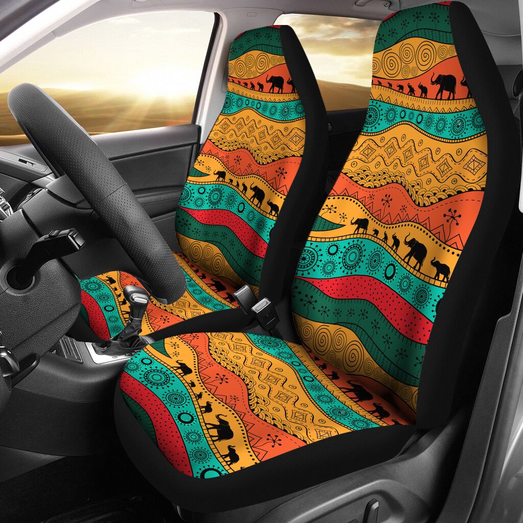 Elephant Tribal African Draw Art Car Seat Covers, Seat Covers Full Set, Carseat Covers, Automotive Seat Covers.