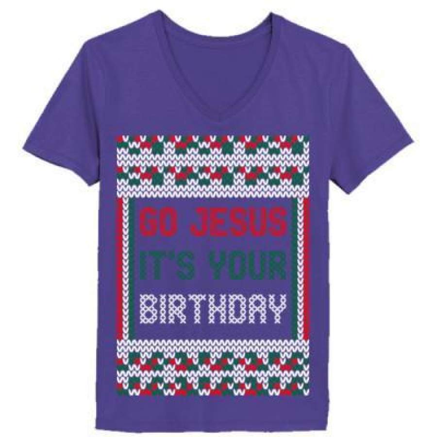 AGR Go Jesus Its Your Birthday Christmas Ugly Sweater – Ladies’ V-Neck T-Shirt