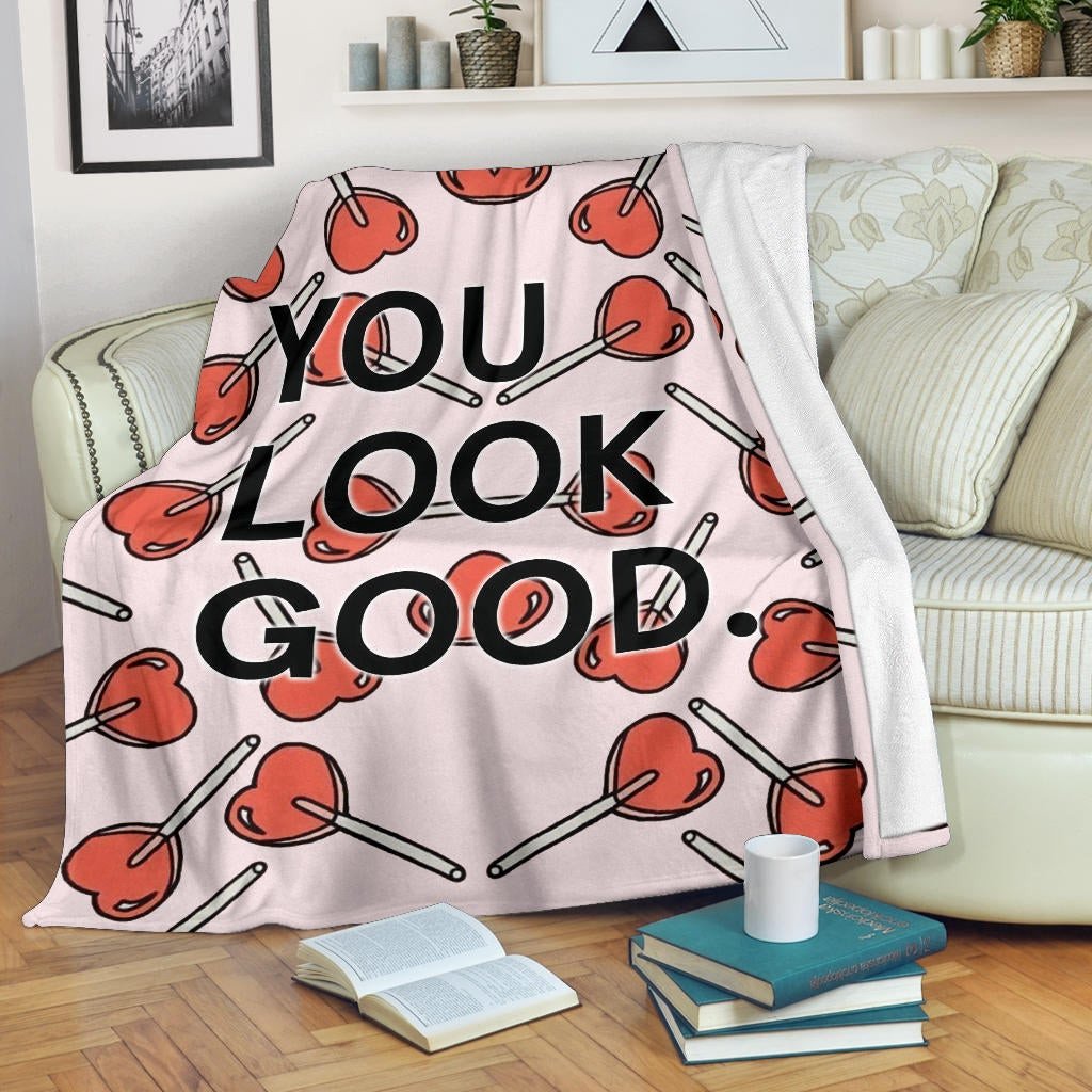 You Look Good Sweet Heart Candy Patterns Fleece Blanket