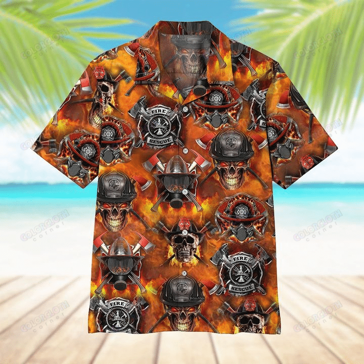 Firefighter Skull Hawaii Shirt Ha81941