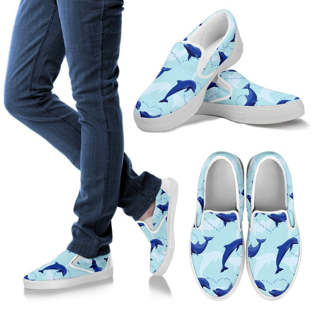 Dolphin Print Pattern Women Slip On Shoes