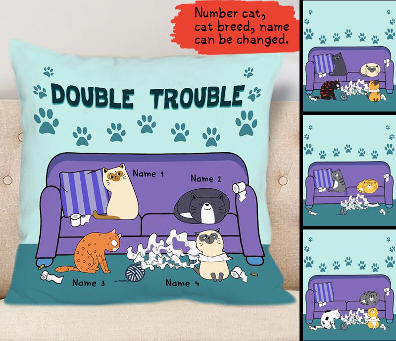 Customized Pillow Cats Double Trouble Cute Kitten Playing Cat Bespoke Custom Christmas Gift Idea