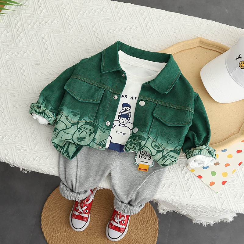 Spring Autumn Toddler Baby Girl Boy Clothes Set Kids Cartoon Gradient Denim Coat+T-shirt+Pants 3pcs/Sets Infant Fashion Clothing alx